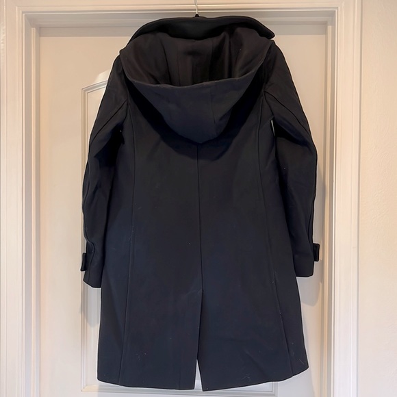 Italian-Made Knee-length Merino Wool Toggle Closure Pea Coat Detachable Hood - Picture 3 of 4